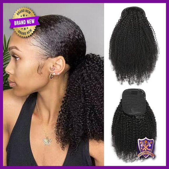24 Inch Human Hair Drawstring Ponytail Extension Afro Kinky Curly Clip In main image 6